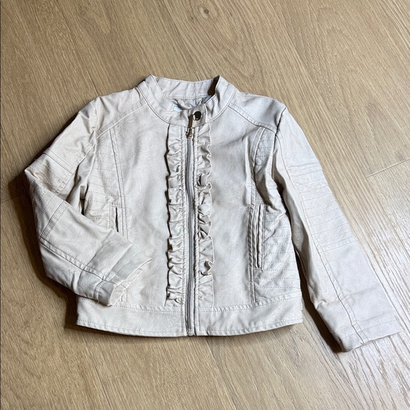 Mayoral Cream/Tan Ruffle Detail Faux Leather Jacket for Kids Size 4